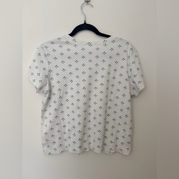 Lake | Pima Crew Wide Leg Pajama Set in Serene Blue Multi Blossom Large - Picture 5 of 10